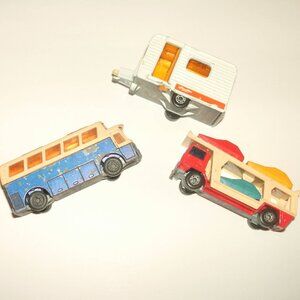 3 England 70s Matchbox Superfast Lesney Airport Coach Transporter Caravan Camper